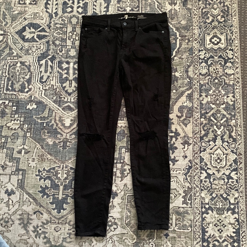 7 for all mankind Gwenevere ankle ripped black skinny jeans